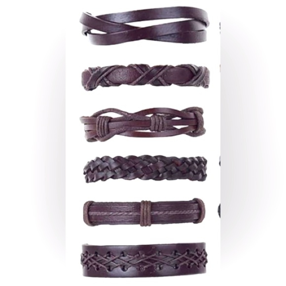 CASDAN 6 Pieces Braided Leather Bracelets Woven Cuff Wrap Bracelets In Brown